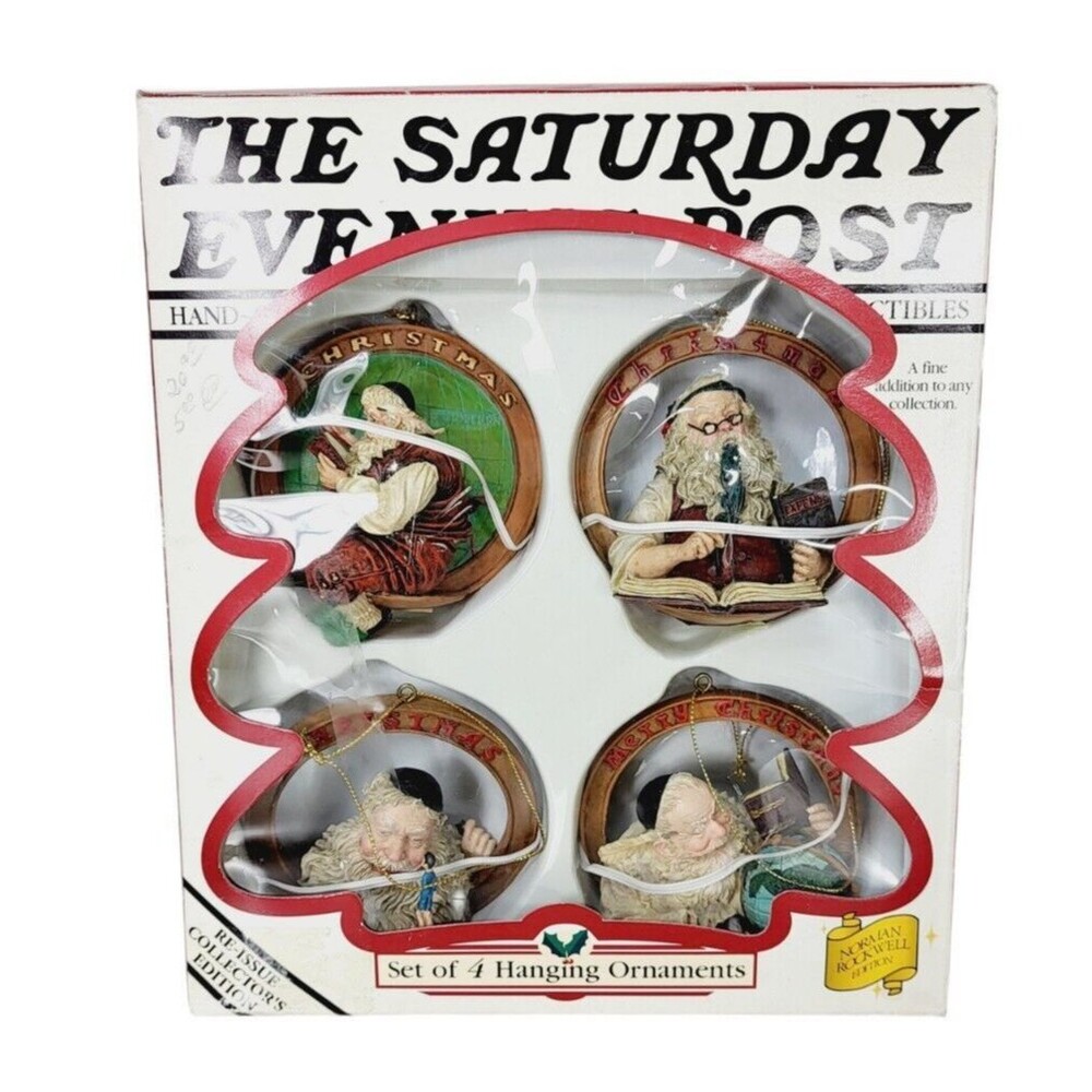 Vintage Norman Rockwell Saturday Evening Post Four Hanging Christmas Ornaments